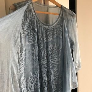 Casual Dress Blue Embroidery on Tulle